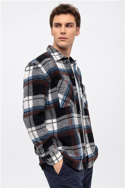 Siyah Oversize Fit Yünlü Oduncu Gömlek