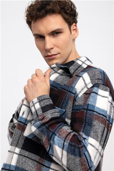 Siyah Oversize Fit Yünlü Oduncu Gömlek