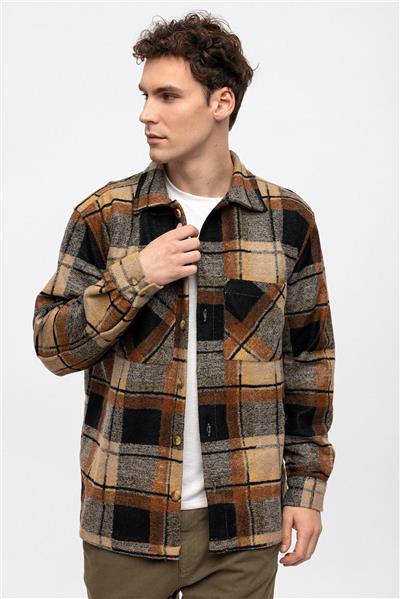 Kahverengi Oversize Yünlü Fit Oduncu Gömlek