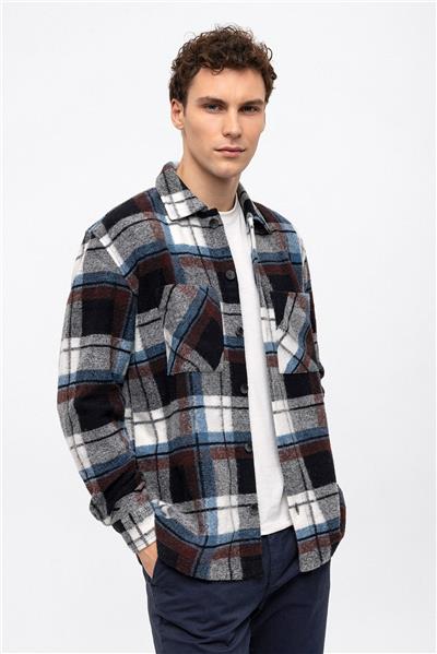 Siyah Oversize Fit Yünlü Oduncu Gömlek