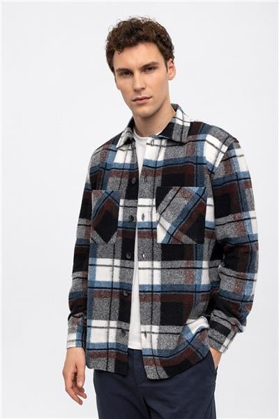 Siyah Oversize Fit Yünlü Oduncu Gömlek