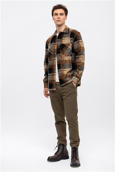 Kahverengi Oversize Yünlü Fit Oduncu Gömlek