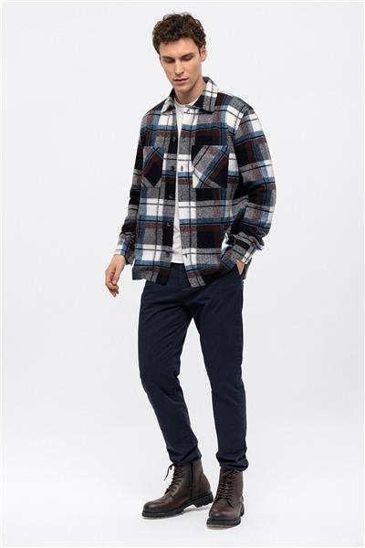 Siyah Oversize Fit Yünlü Oduncu Gömlek