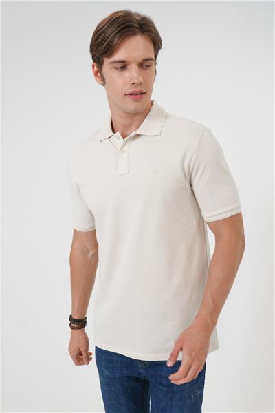 Bej Relaxed Fit %100 Pamuk Polo Yaka Tişört