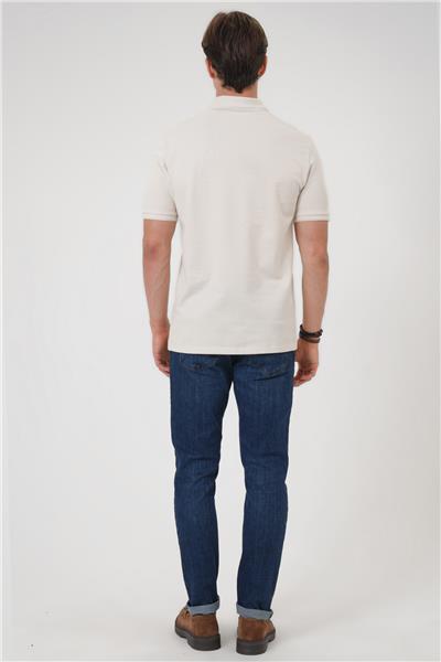 Bej Relaxed Fit %100 Pamuk Polo Yaka Tişört