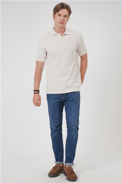 Bej Relaxed Fit %100 Pamuk Polo Yaka Tişört