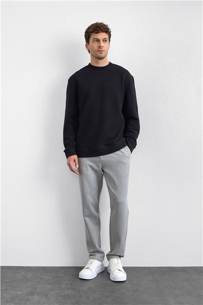 Siyah Oversize Bisiklet Yaka Sweatshirt
