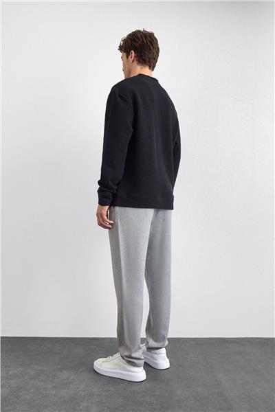 Siyah Oversize Bisiklet Yaka Sweatshirt