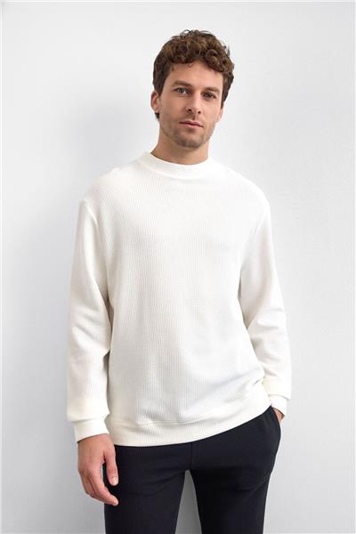 Ekru Oversize Bisiklet Yaka Sweatshirt