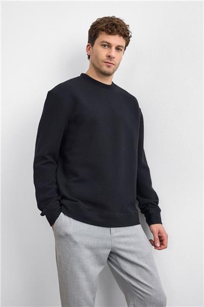 Siyah Oversize Bisiklet Yaka Sweatshirt