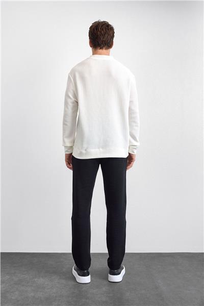 Ekru Oversize Bisiklet Yaka Sweatshirt