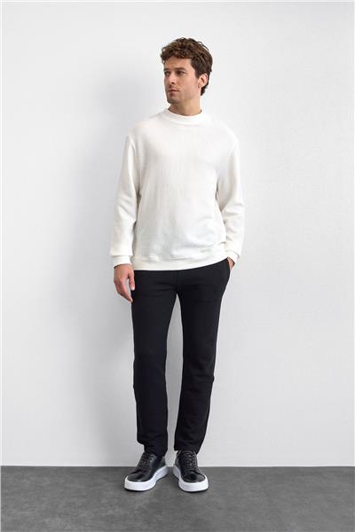 Ekru Oversize Bisiklet Yaka Sweatshirt