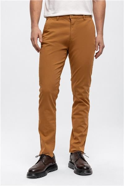 Kahverengi Slim Fit Pamuklu Chino Pantolon