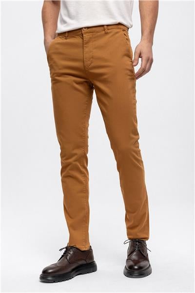 Kahverengi Slim Fit Pamuklu Chino Pantolon