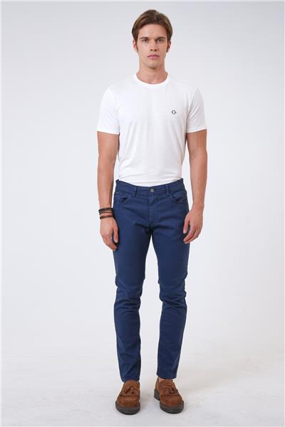 Lacivert Slim Fit 5 Cepli Pamuklu Denim Pantolon