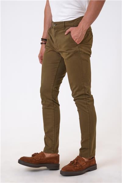 Haki Slim Fit Pamuklu Chino Pantolon