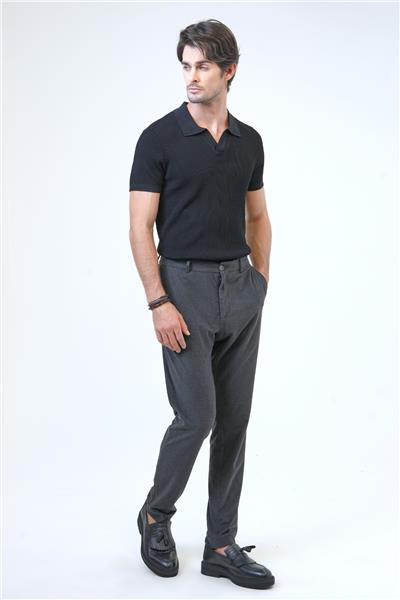 Koyu Gri Slim Fit Beli Lastikli Casual Jogger Pantolon