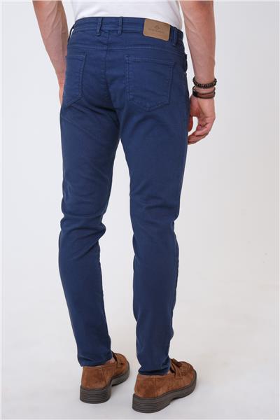Lacivert Slim Fit 5 Cepli Pamuklu Denim Pantolon