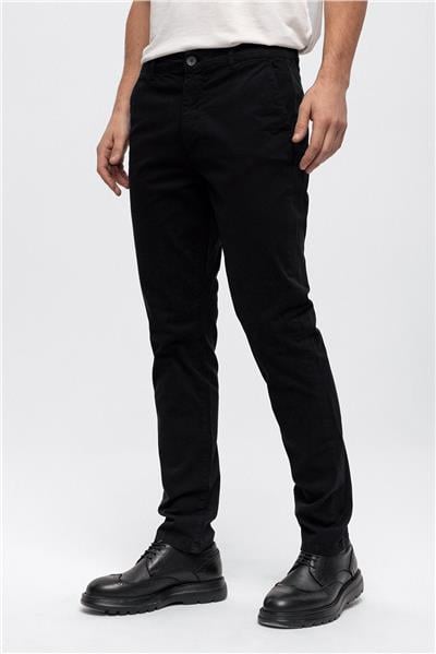 Siyah Slim Fit Pamuklu Chino Pantolon
