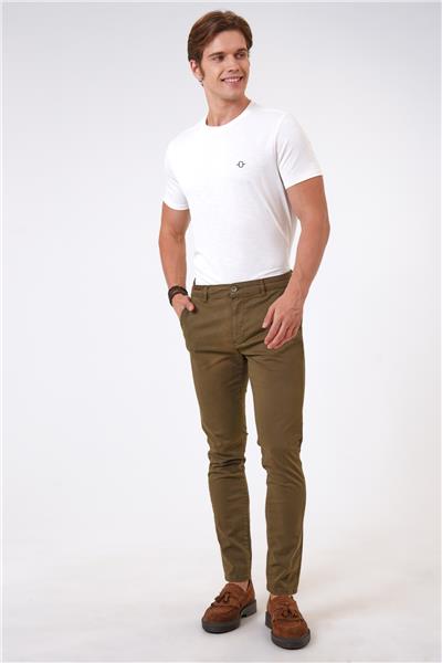 Haki Slim Fit Pamuklu Chino Pantolon
