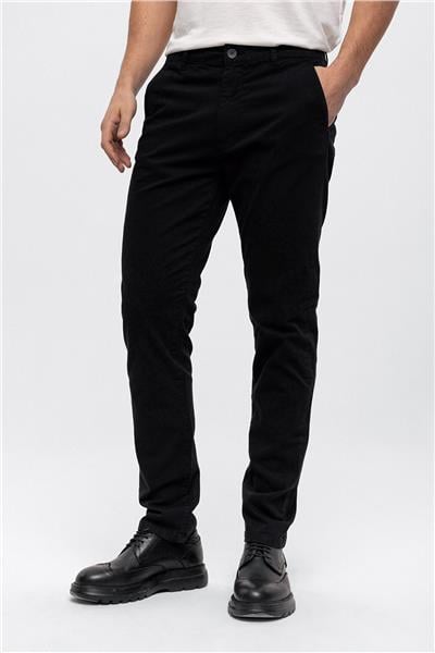 Siyah Slim Fit Pamuklu Chino Pantolon
