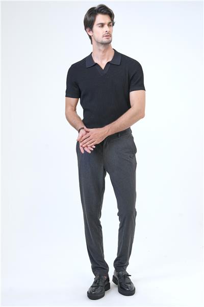 Koyu Gri Slim Fit Beli Lastikli Casual Jogger Pantolon
