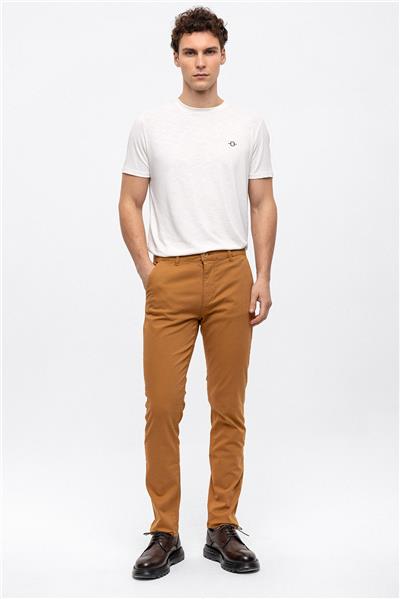 Kahverengi Slim Fit Pamuklu Chino Pantolon