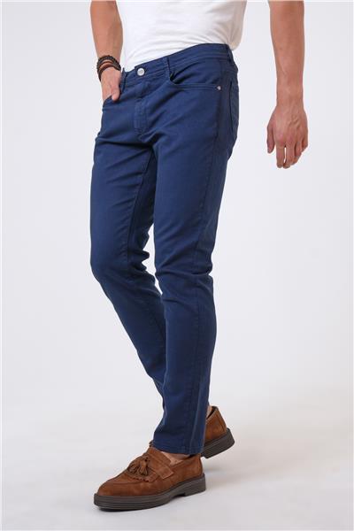 Lacivert Slim Fit 5 Cepli Pamuklu Denim Pantolon