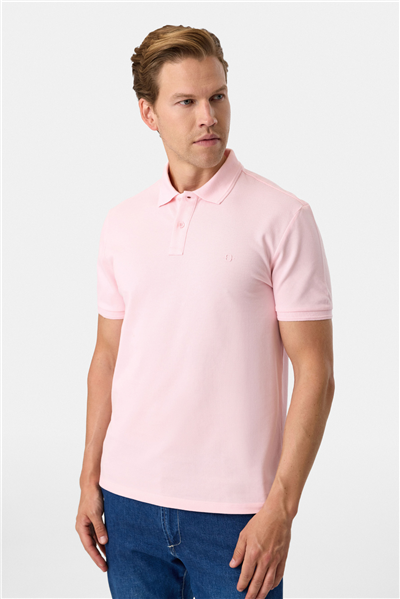 Pembe Regular Fit Polo Yaka  Örme Tişört