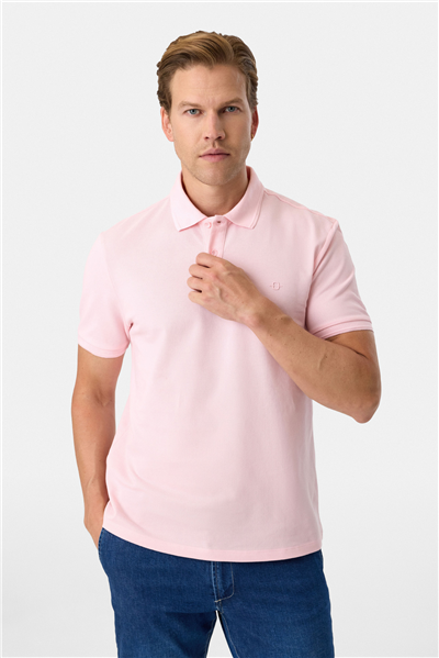 Pembe Regular Fit Polo Yaka  Örme Tişört