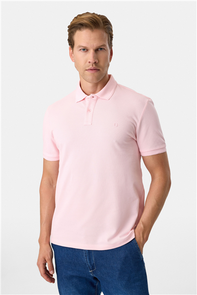 Pembe Regular Fit Polo Yaka  Örme Tişört