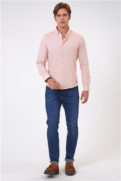 Pembe Slim Fit %100 Pamuk Gömlek