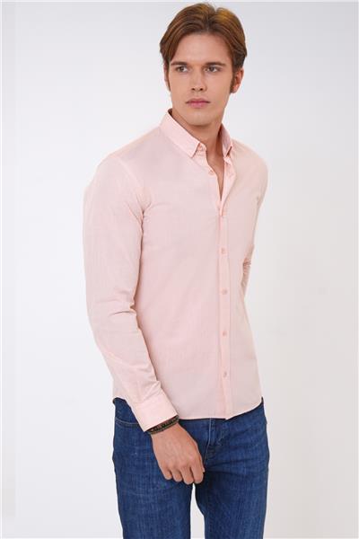Pembe Slim Fit %100 Pamuk Gömlek