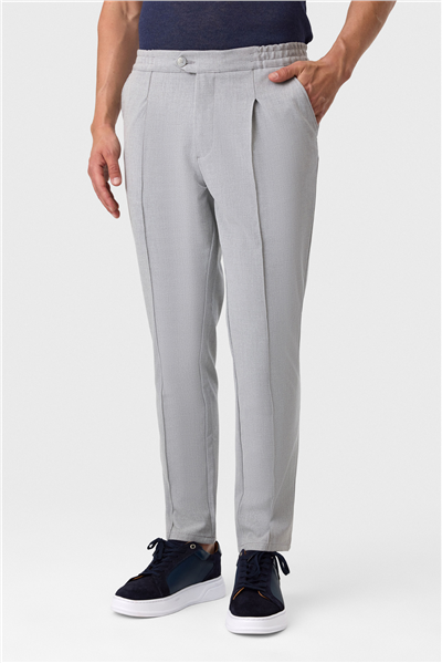 Pileli Nervürlü Gri Jogger Pantolon