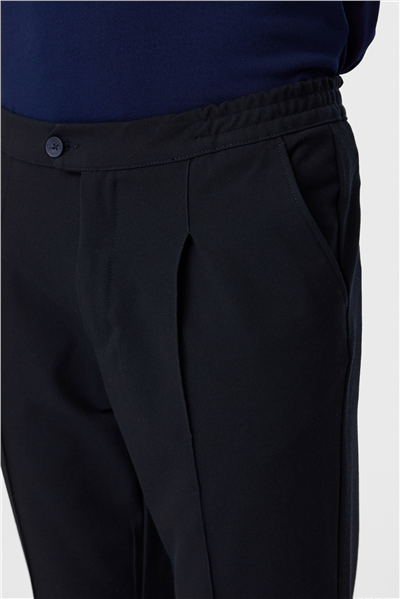 Pileli Nervürlü Lacivert Jogger Pantolon