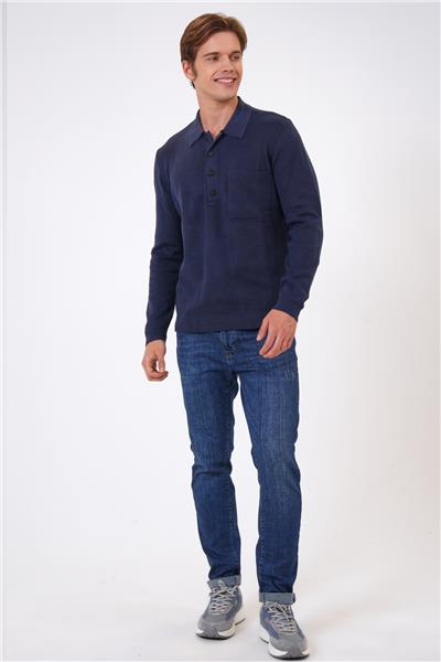 Lacivert Regular Fit Polo Yaka Cepli Triko