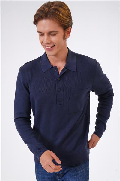 Lacivert Regular Fit Polo Yaka Cepli Triko