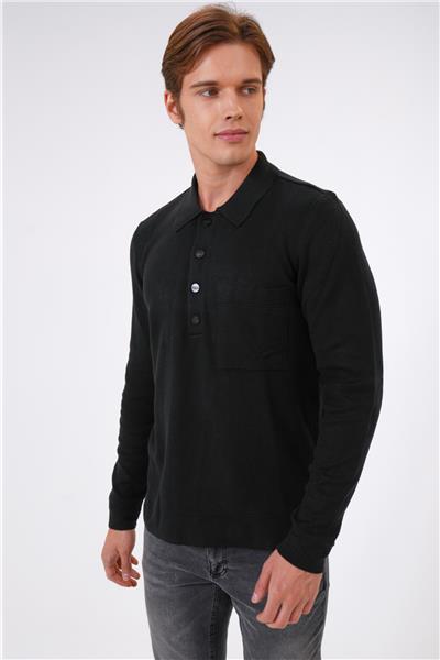 Siyah Regular Fit Polo Yaka Cepli Triko