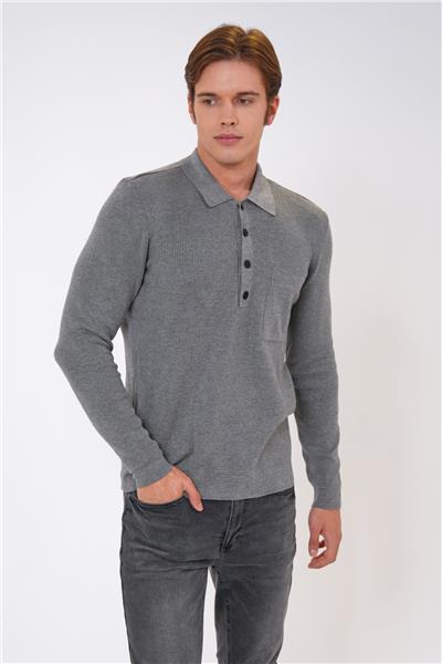 Gri Regular Fit Polo Yaka Cepli Triko