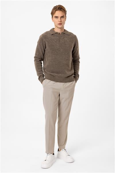 Vizon Regular Fit Çizgili Polo Yaka Triko Kazak