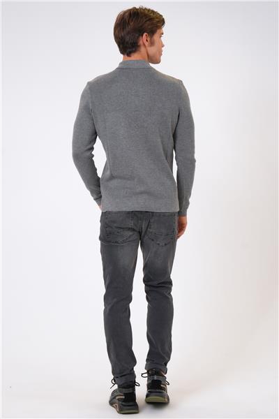 Gri Regular Fit Polo Yaka Cepli Triko