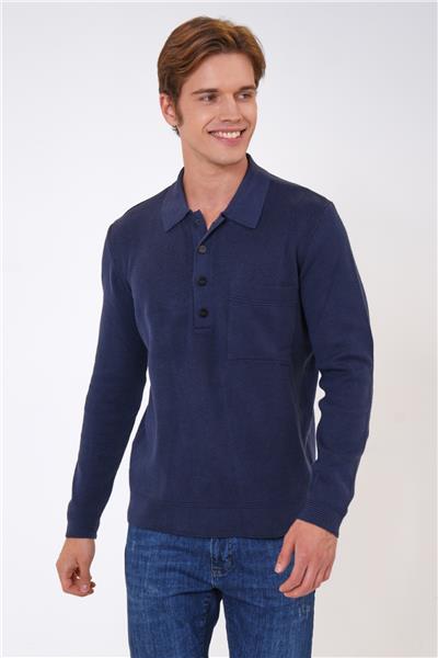 Lacivert Regular Fit Polo Yaka Cepli Triko