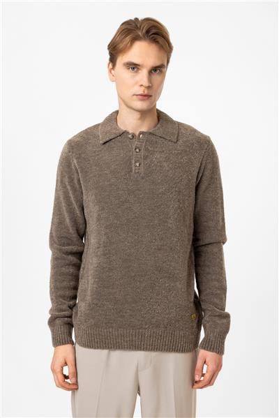 Vizon Regular Fit Çizgili Polo Yaka Triko Kazak