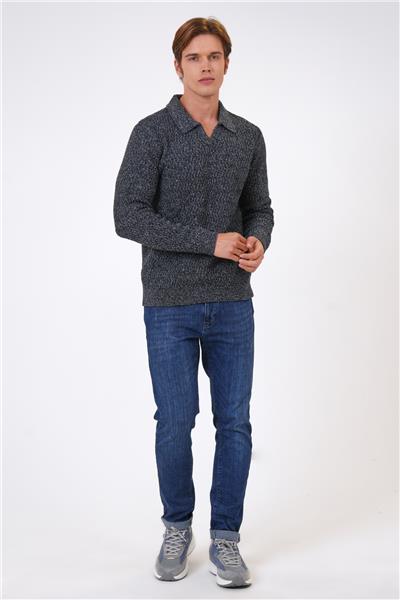 Antrasit Regular Fit Jakarlı Polo Yaka Triko