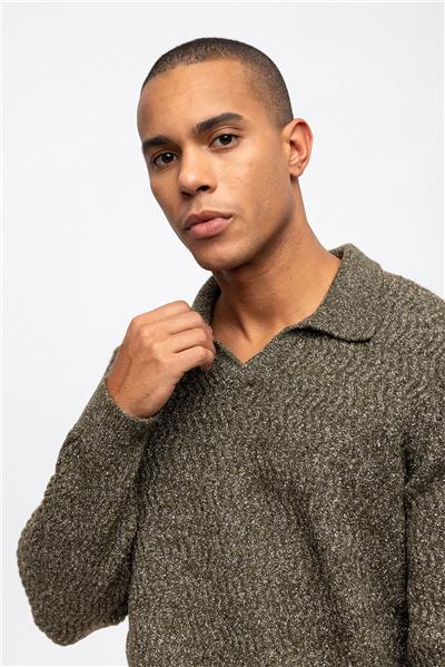 Haki Regular Fit Polo Yaka Triko Kazak