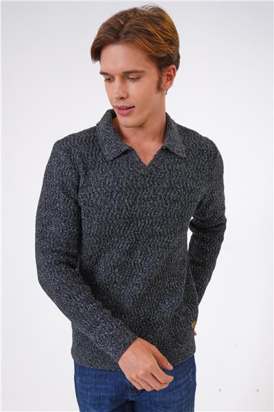 Antrasit Regular Fit Jakarlı Polo Yaka Triko
