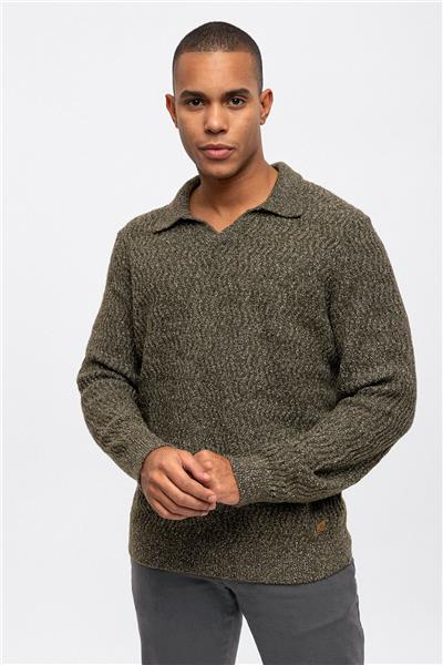 Haki Regular Fit Polo Yaka Triko Kazak