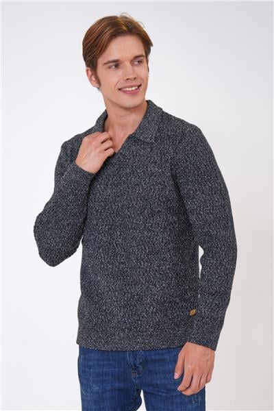 Antrasit Regular Fit Jakarlı Polo Yaka Triko