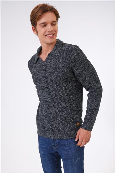Antrasit Regular Fit Jakarlı Polo Yaka Triko