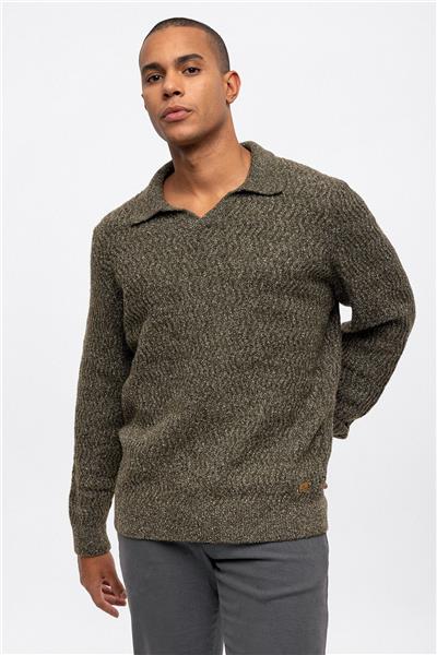 Haki Regular Fit Polo Yaka Triko Kazak